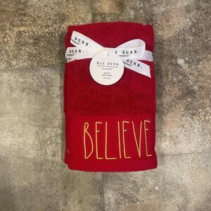 rae dunn red “believe” holiday hand towels